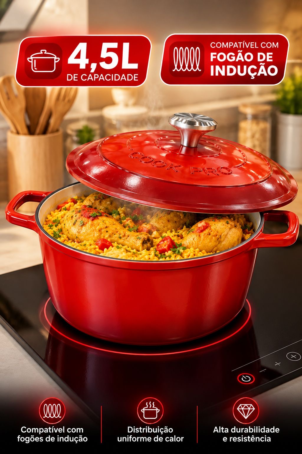Caçarola Revestimento Cerâmico Indução 4,5L